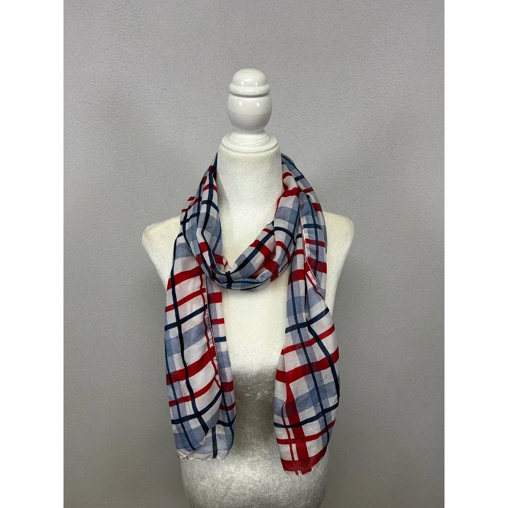Preppy Americana Greenbrier International Womens OS Red Blue White Plaid Scarf